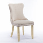 2x Velvet Upholstered Dining Chairs Tufted Wingback Side Chair with Studs Trim Solid Wood Legs for V226-SW8809BG