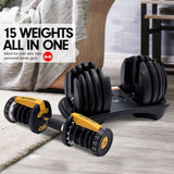 1x 24KG Powertrain Adjustable Home Gym Dumbbell - Gold DMB-BF1-024-1-GD