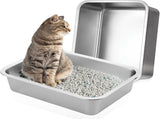 2 Pack Stainless Steel Cat Litter Box - High Side Metal Cats Toilet Large Rust Proof Litter Pan with V1259-DP01-I-00014