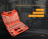 46-Piece Automotive Repair Tool Set - Carbon Steel Ratchet Wrench Socket Kit - 1/4 Inch Drive with V888-ELOSUNG50892