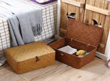 Handwoven Rattan Storage Box with Lid and Removable Dividers, 26 x 16 x 10 cm V1188-MS-731-123
