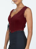 2-Pack Red French Vintage Lace Splice Camisole - Slim Fit Halter Top with Back Detail and V888-ELOSUNG39528