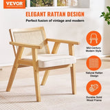 Rattan Chair, Mid Century Modern Dining Chair with Armrest, Upholstered Chair with Rattan Back, V952-TBYYMS4KTYBYP9GE1V0