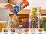 CARLA HOME 6 Pack Glass Storage Jars with Bamboo Lids for Kitchen Pantry, Pasta, Snacks, Cookies, V178-36178