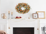 20 Inch Fall Wreath Harvest Orange Flowers Grain Wreath for Front Door, Everyday Lamb Ears Leaves V1258-DP02-C-2680