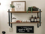 2 Layer Wood Wall Shelves Home Decor Floating Shelf Metal Hanging Storage Rack V767-ZJJ204