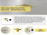 15x15cm Square Shower Drain with Grid Pattern Grate Brushed Gold 304SS, CUPC Certified with Hair V63-955611