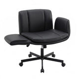 Artiss Cross Legged Office Chair PU Leather Swivel Vanity Chair Wide Seat Adjustable Arms Black OCHAIR-L-2021-BK