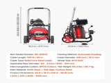 Drain Cleaner Machine 30m x 10.5mm, Auto Feed Sewer Snake Auger on Wheels - with 8 Cutters & V952-ZDJJKLSGDSTJ3PXN5002V3