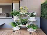 Fin White Metal Plant Stand 6-Potted Flower Pot Holder W Wheels 4 Tier Display Shelf V767-HJ-ZT112-WT