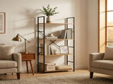CARLA HOME 4 Tier Bookshelf - Industrial Display Shelf - Brown - Rustic - Steel - Living Room Office V178-36413