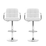 Artiss 2x Bar Stools Leather Gas Lift w/Armrest White BA-K-1055A-WHX2