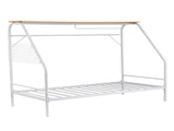 Artiss Single House Bed Frame Metal Canopy Bed Storage Shelf for Kids White MBED-D-HOUSE-S-WH-AB