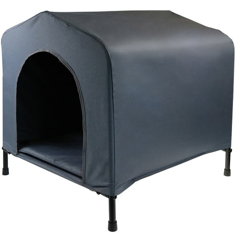 Grey L Portable Flea and Mite Resistant Dog Kennel House W Cushion V278-68380-L-ELEVATED-HOUSE