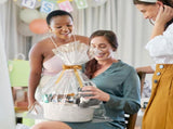 8 Pack Small Woven Basket with Gift Bags and Ribbons, All 12"x 8"x 5", Empty Decorative Chest Box, V1259-DP01-A-4569