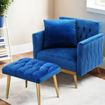 Artiss Armchair Ottoman Accent Chair Pillow Velvet Blue UPHO-F-ARM-FS-01-VEL-BU