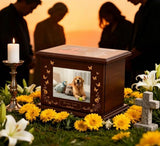 Pet Memorial Wooden Urn Box with Photo Frame, Life Tree Butterfly Ashes Keepsake Box Forever Love V1107-136-32588-BLK