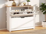 Levede Narrow Shoe Cabinet Organiser Storage Rack Flip-up Drawer 12 Pairs White EA0287-WH-AU