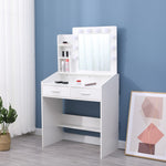 Diana Vanity Set with Shelves Cushioned Stool and Lighted Mirror- White V264-TAB-717C-WHE-NA-1