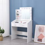 Diana Vanity Set with Shelves Cushioned Stool and Lighted Mirror- White V264-TAB-717C-WHE-NA-1