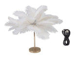 Feather Table Lamp Touch Switch USB Ostrich Feather Lamp 3 Color Dimming Desk Lamp with Gold Metal V1294-YM0718-3119220110911