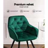 Artiss Dining Chairs Set of 2 Velvet Diamond Tufted Armchair Green MO-DIN-GRS058-VEL-GNX2