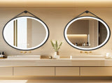 Round 700mm LED Bathroom Mirror with Leather Strap - Anti-Fog Dimmable Backlit Vanity Mirror - Wall V767-XMR-Y18-967-AU