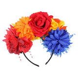 Multi Color Flower Hairband for Party Featuring Fabric Floral Design and Sturdy Metal V1369-AZ3-W-15673
