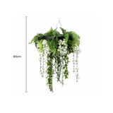 Black Framed Roof Hanging Disc With Draping Life-Like Wisteria Flowers UV Resistant 60cm V637-DP7778001B