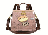 Kawaii Backpack, Vintage College Style, Cat Castle Print, Large Capacity, Adjustable Strappink) V1232-YHSJB-PU-001