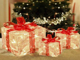 Set of 3 Christmas Lighted Gift Boxes Decorations Transparent Lighted Boxes with Red Bows Christmas V1294-YM0717-10353430