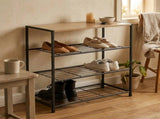 CARLA HOME 4 Tier Shoe Rack with Mdf Top Shelf - Metal - Brown - Rustic - Steel - Metal Mesh Shelves V178-36472