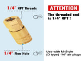 1/4'' Air Hose fittings, 10-Pack Brass 1/4 Inch NTP Female Industrial Coupler, 1/4'' Air Line Quick V1258-DP02-WO-421