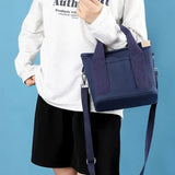 Women Navy Blue Tote Bag with Zip Closure, Short Handles and Shoulder Strap, Durable Everyday Design V1237-MS-912-208