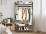 Rustic Wooden Clothes Garment Rail Open Hanging Display Shelf Shoe Rack Entryway V767-JJ-ZY728
