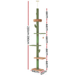 i.Pet Cat Tree Tower Scratching Post Scratcher Floor to Ceiling Cats Bed 290cm PET-CAT-POLE-GN