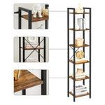 VASAGLE Narrow Bookcase Small 6-Tiers Bookshelf Industrial Rustic Brown and Black V227-9101402108472