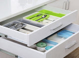 Green Telescopic Cutlery Storage Tray, PP Plastic Organizer for Easy Utensil Storage and Kitchen V1370-AZ4-08792