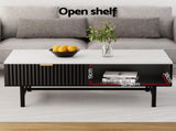 Artiss TV Unit & Coffee Table Set Storage Shelf Black FUR-S-TV-COF-WHBK