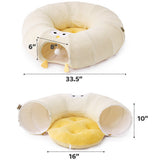 White Cute Foldable Cat Tunnel Bed with Dual-Zipper Detachable & Connectable Design - 2-in-1 V888-ELOSUNG49480