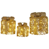 Christabelle Set of 3 Golden Christmas Gift Boxes LED Lights Indoor Holiday Decoration Ornament 112_MHA612