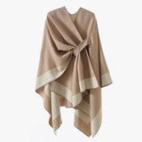 Solid Color Striped-Border Faux Cashmere Shawl Scarf, Minimalist Versatile Autumn Winter Warmth V1232-FXRPJ013