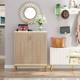 NNETMLT 5-Tier Shoe Cabinet with Geometric Pattern Doors-White/Natural V728-CU168584