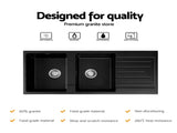 Cefito Kitchen Sink 116x50cm Granite Stone Sink Double Bowl Black SINK-STONE-A-11650-BK