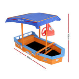 Keezi Kids Sandpit Wooden Boat Sand Pit with Canopy Bench Seat Beach Toys 150cm SAND-JUMBO-CANOPY