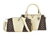 2 PCS Women's Handbag Set PU Leather Tote & Crossbody Purse Fashion Splicing Design Golden V888-ELOSUNG44024