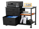 Mobile Metal File Cabinet with 3 Fabric Drawers and 2 Open Shelves Black V952-JSHXWJGJTMZWYX3KK001V0