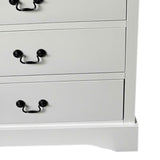 Tallboy with 5 Storage Drawers in Solid Wooden Metal Handles White Colour V43-TBY-SPNC-WH