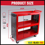 3-Tier Heavy Duty Steel Tool Trolley - Workshop Cart with Pegboard, Hooks and Locking Swivel Casters V465-95241