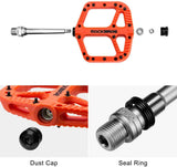 Extra Large MTB Flat Pedal Orange Nylon Composite 208g Stud Pin Grips ORANGE Rockbros V382-ORANGERBPEDAL